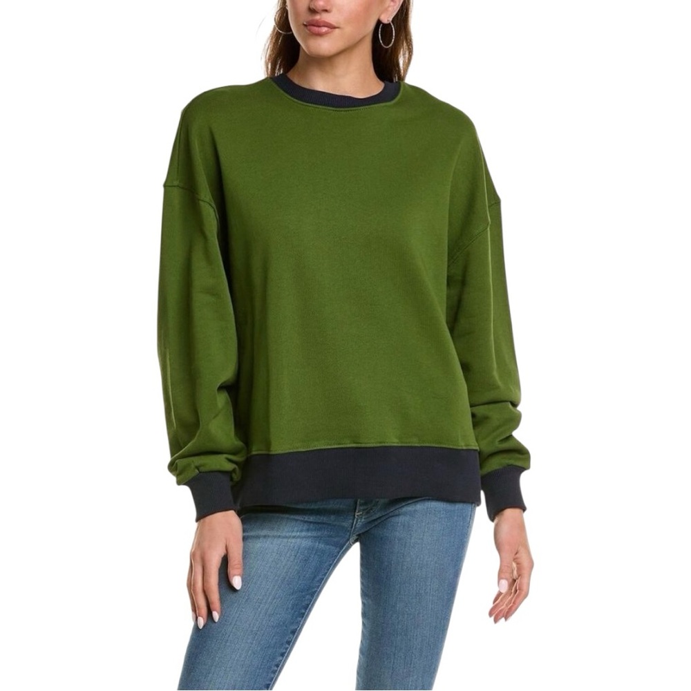 WeWoreWhat Hunter Green with Navy Band Crewneck Sweatshirt Oversized Small NWT